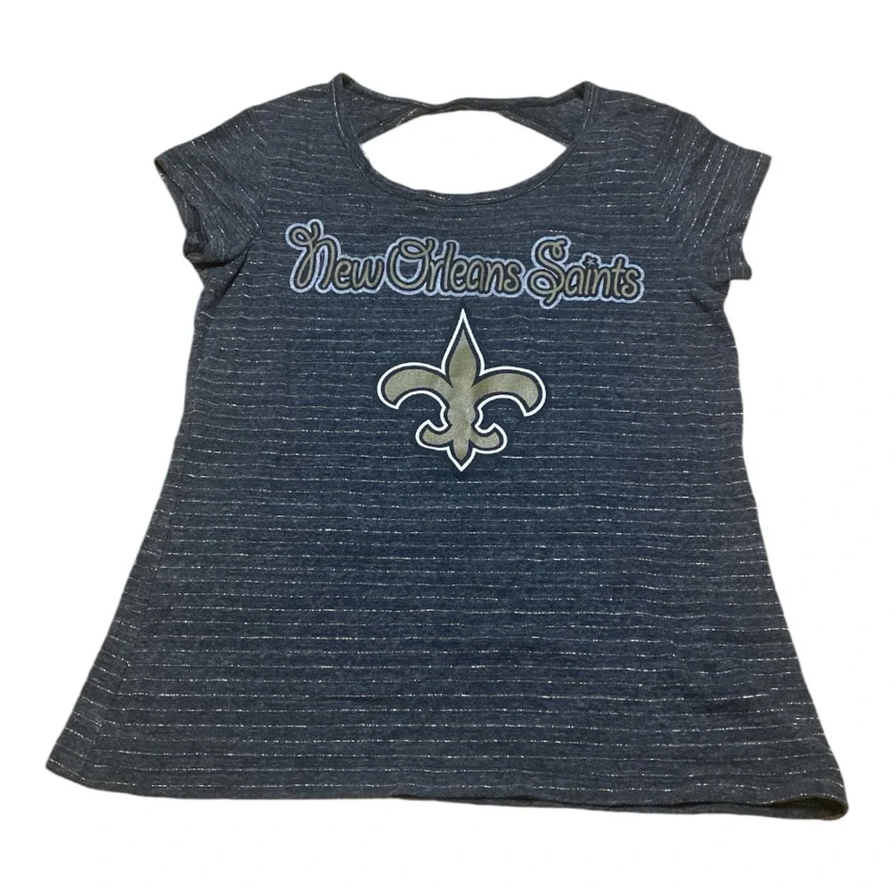NFL Teen’s Apparel Size M 7/9 New Orleans Saints Short Sleeve T-Shirt Keyhole - Picture 1 of 7